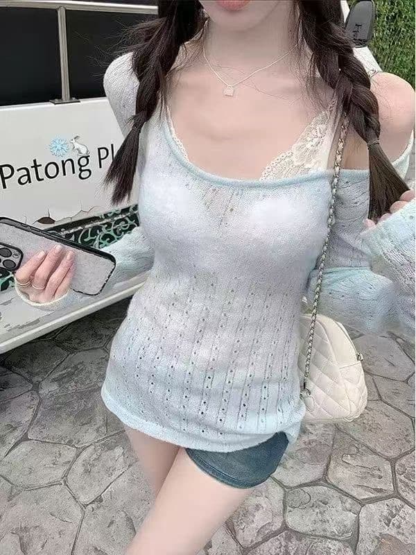 가을 겨울 한국 스타일 순수한 욕망 품격 광장 칼라 자수 홀로우 아웃 긴팔 니트 스웨터 만나는 인사이드 잡아라. 의류 상세 이미지 8