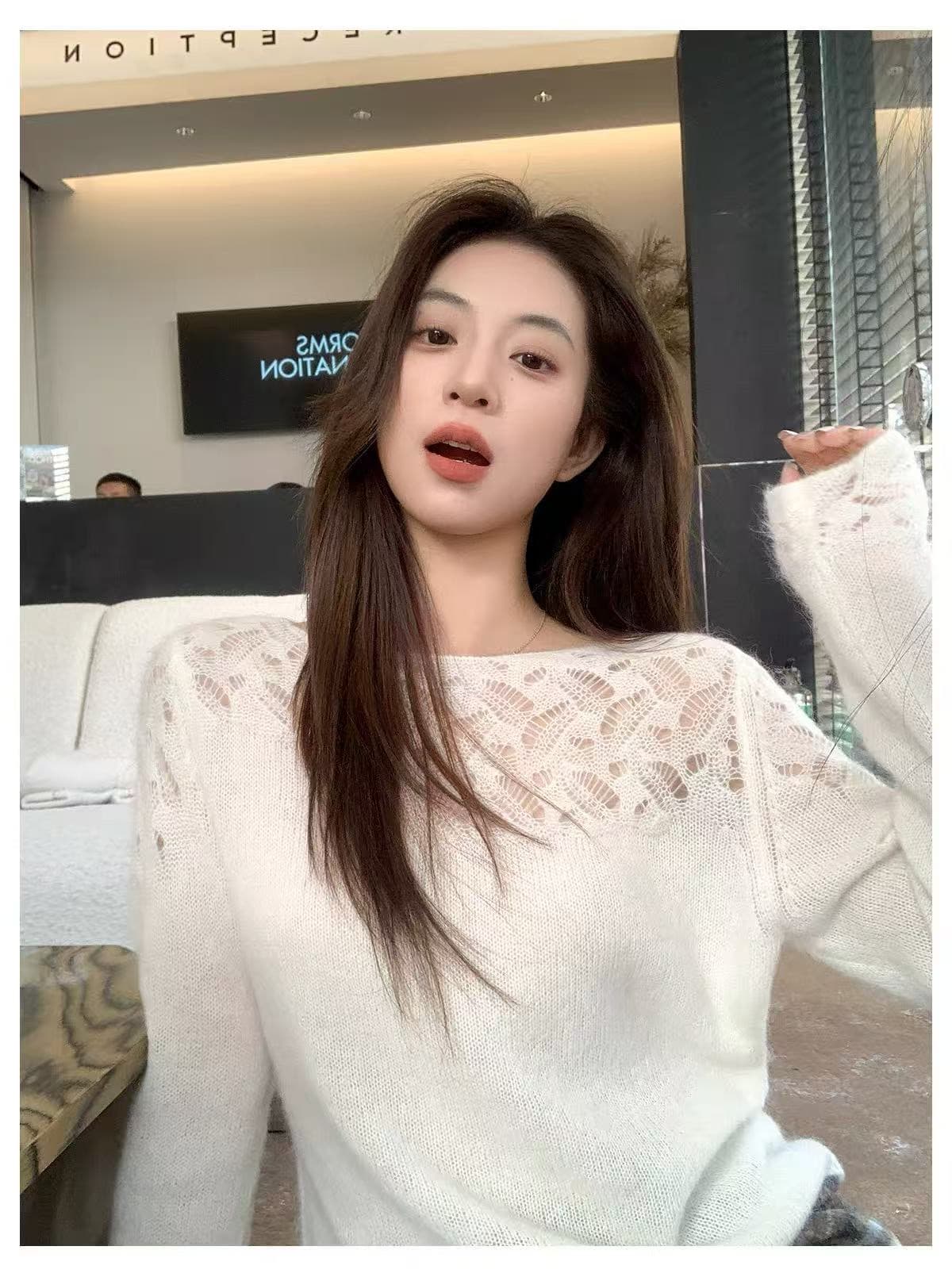 한 부서 디자인 센스 플리스 홀로우 아웃 무늬 니트 스웨터 여성 2026 봄 가을 새로운 고급 센스 외국 가스 세련된 맨위 상세 이미지 4
