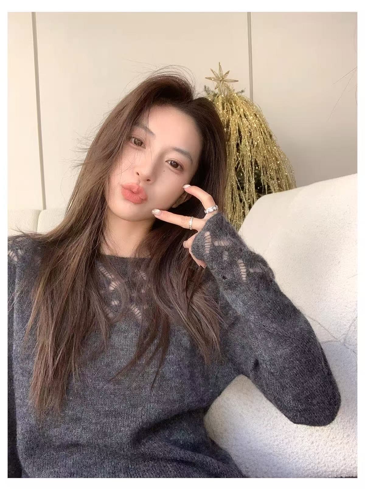 한 부서 디자인 센스 플리스 홀로우 아웃 무늬 니트 스웨터 여성 2026 봄 가을 새로운 고급 센스 외국 가스 세련된 맨위 상세 이미지 6