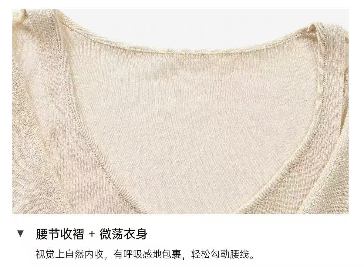 farte shop 햇빛 맛 마이크로 ~을 통해 슬립 흔들다 칼라 페이크 레이어드 털 짠 셔츠 여성 봄 여름 가을 허리 수축 맨위 상세 이미지 7