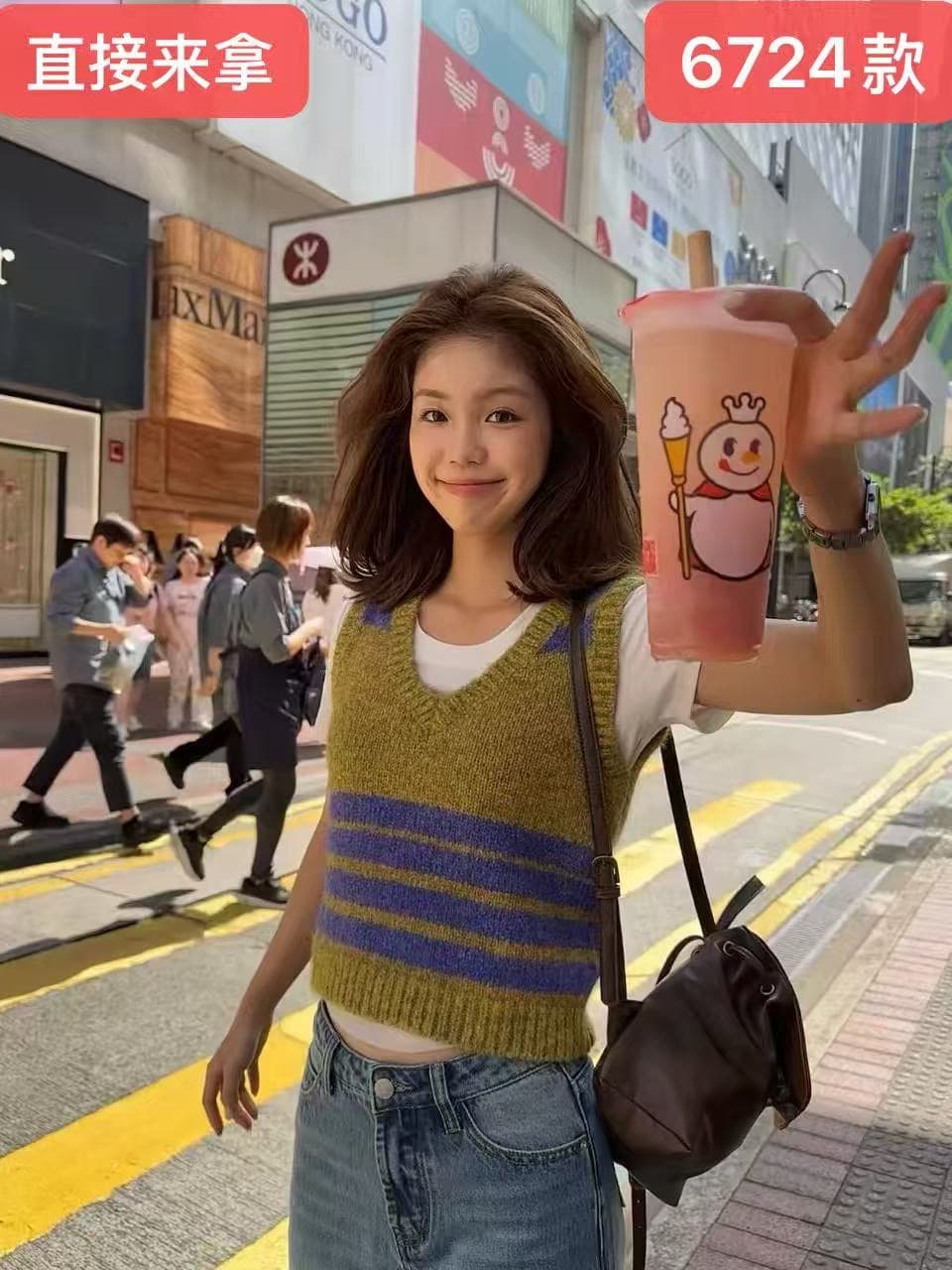 tuuuh 그림 그림책 V넥 풀오버 베스트 스웨터 조끼 여성 스트라이프 니트 스웨터 스택 착용 한 부서 이른 가을 착용 가져 가라.