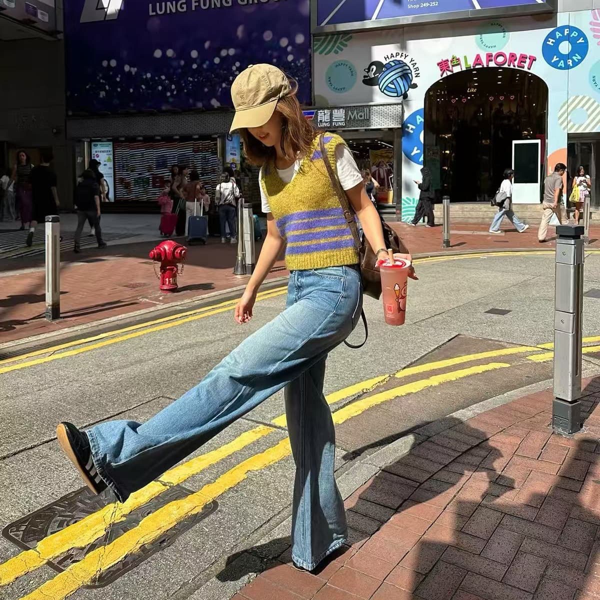 tuuuh 그림 그림책 V넥 풀오버 베스트 스웨터 조끼 여성 스트라이프 니트 스웨터 스택 착용 한 부서 이른 가을 착용 가져 가라. 이미지 5