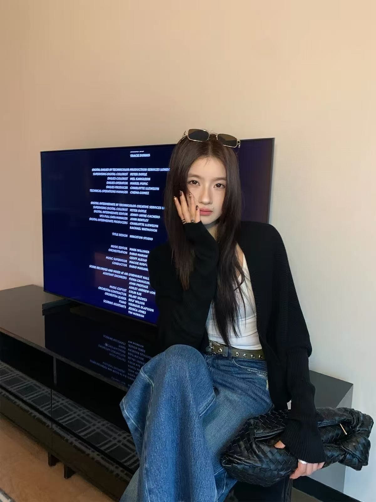 커피 색상 배트윙 소매 니트 숄 오픈 가디건 여성 재킷 봄 착용 가져 가라. 느긋한 바람 분위기 센스 맨위 이미지 3