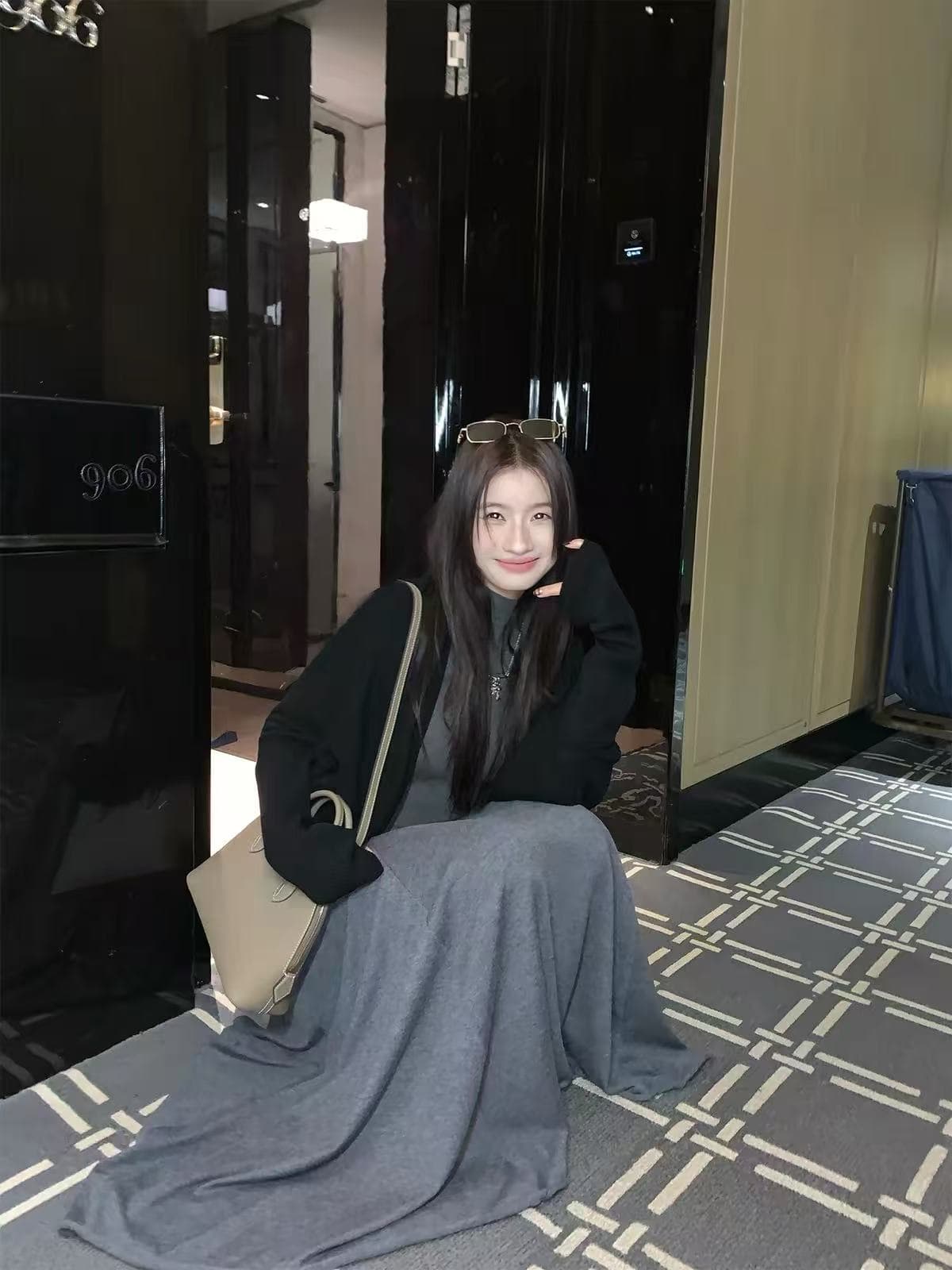 커피 색상 배트윙 소매 니트 숄 오픈 가디건 여성 재킷 봄 착용 가져 가라. 느긋한 바람 분위기 센스 맨위 이미지 4
