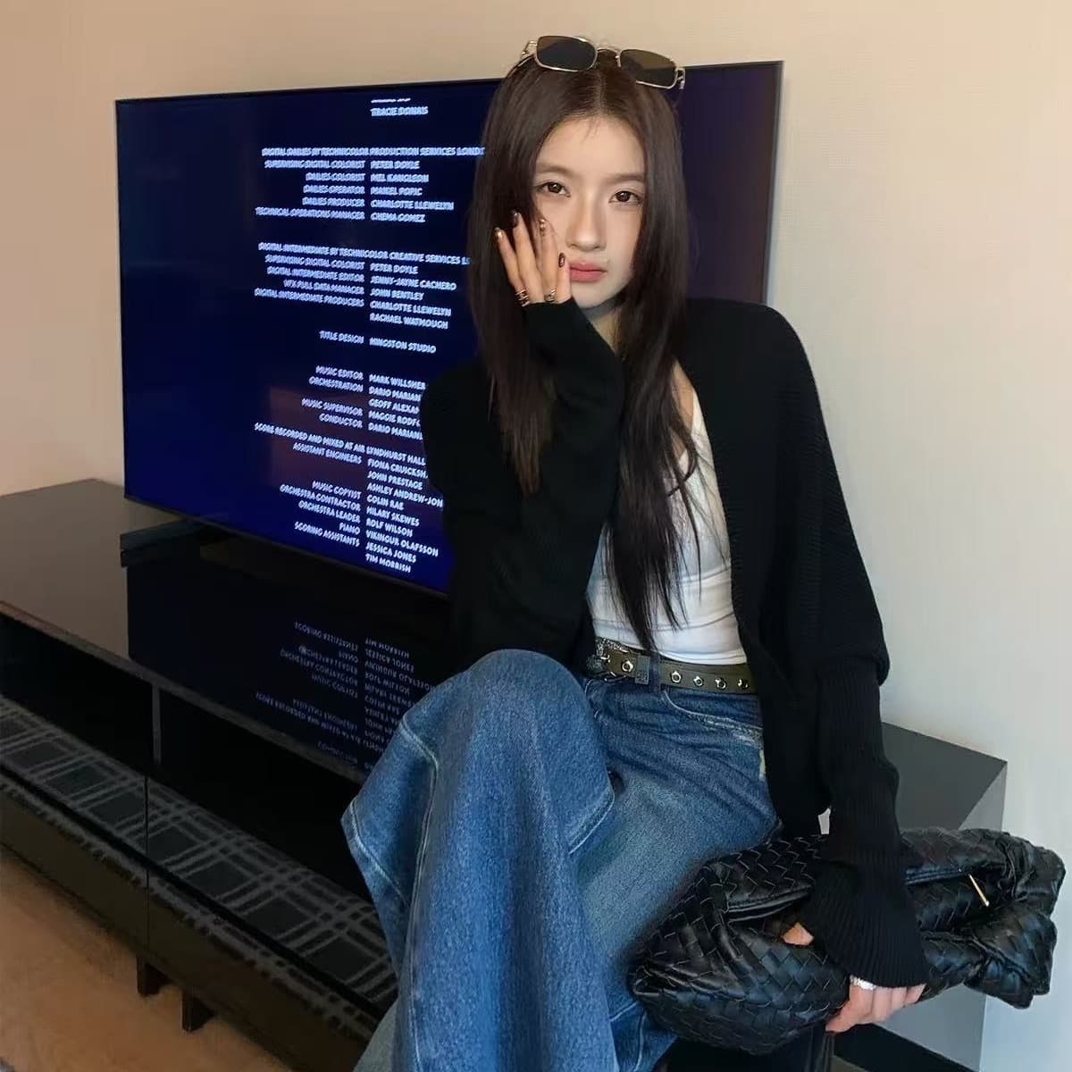 커피 색상 배트윙 소매 니트 숄 오픈 가디건 여성 재킷 봄 착용 가져 가라. 느긋한 바람 분위기 센스 맨위 이미지 5
