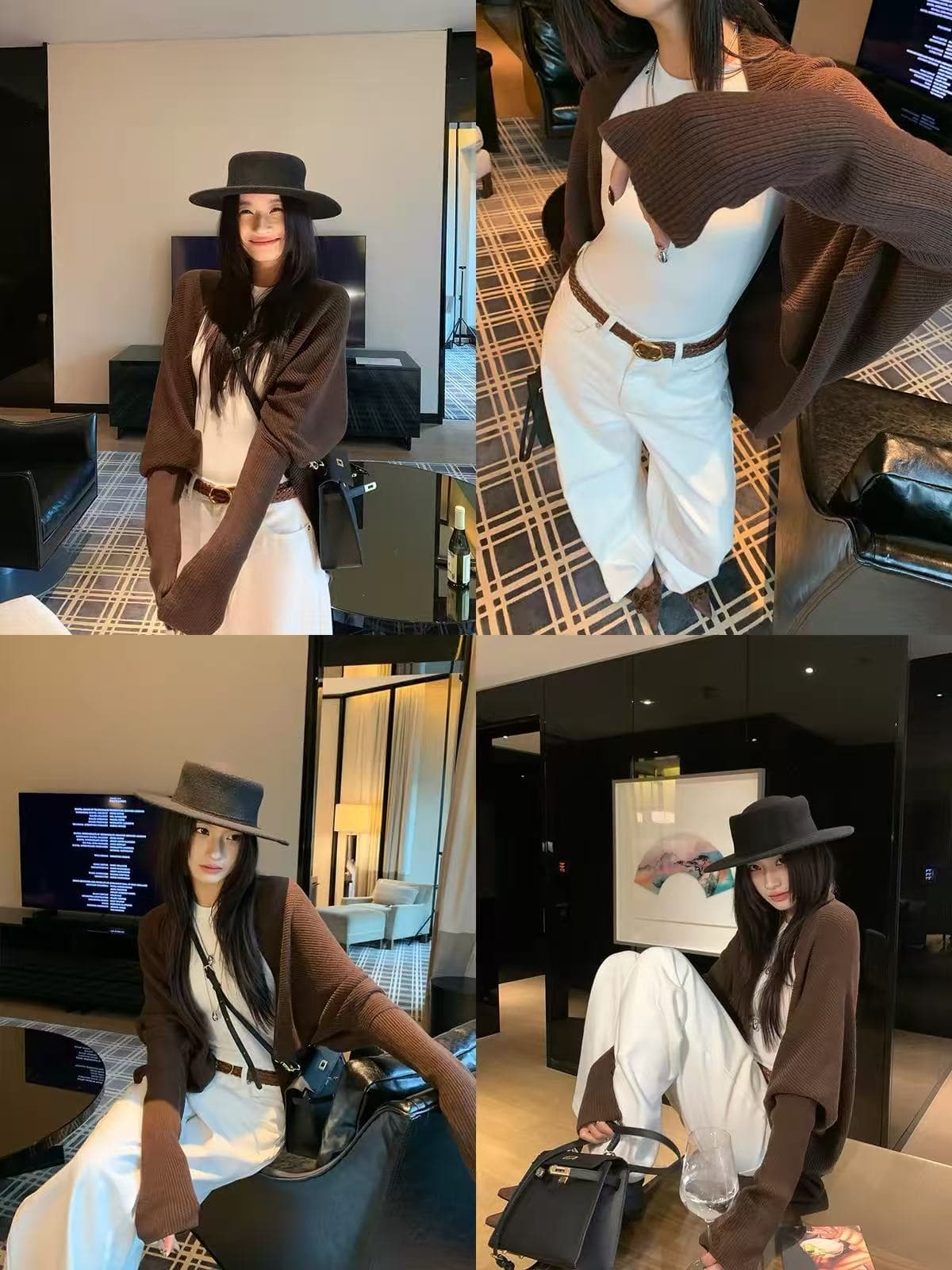 커피 색상 배트윙 소매 니트 숄 오픈 가디건 여성 재킷 봄 착용 가져 가라. 느긋한 바람 분위기 센스 맨위 상세 이미지 1