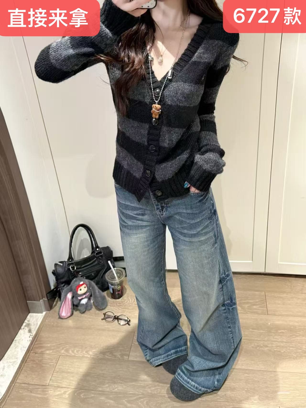 아메리칸 레트로 스트라이프 V넥 니트 스웨터 여성 봄 새로운 몸매 가꾸기 슬림해 보이는 부드러운 찹쌀 오픈 가디건 긴팔 스웨터 코트