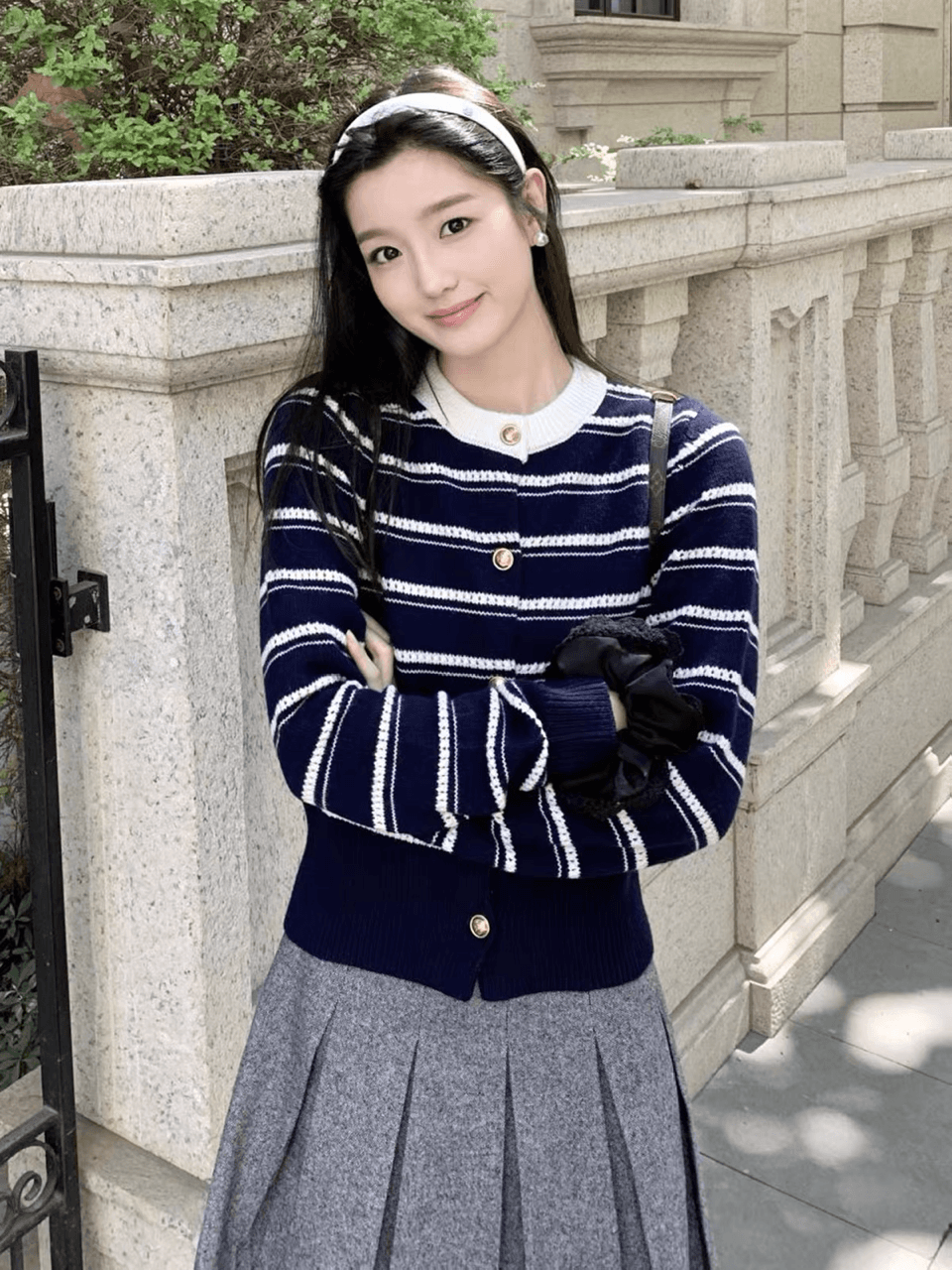 한 부서 배색 스트라이프 오픈 가디건 스웨터 여성 코트 봄 가을 작은 샤넬 스타일 쇼트 스타일 느긋한 부드러운 바람 니트 스웨터 맨위 상세 이미지 5