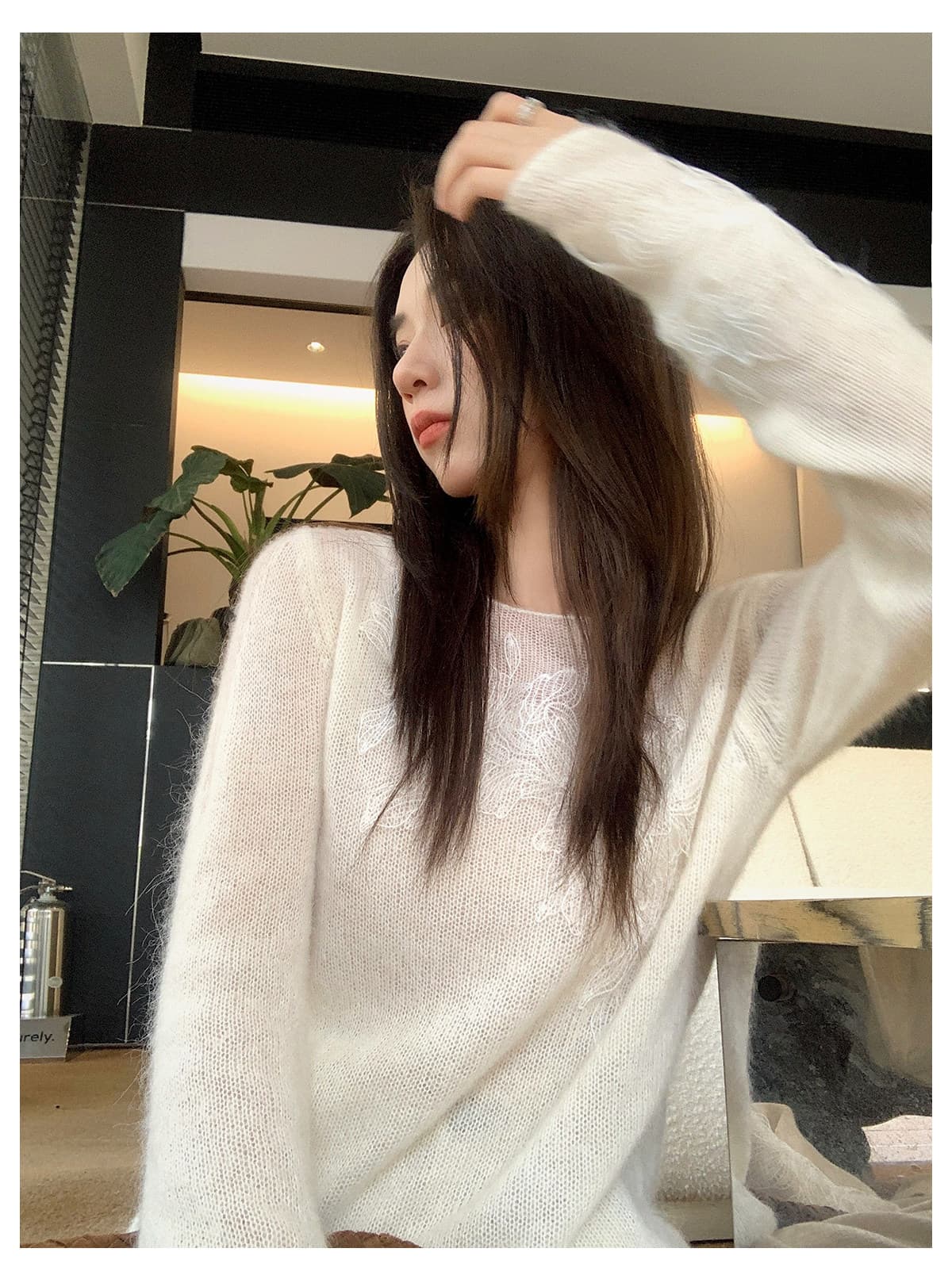 leetwins 꽃말 얕은 시리아 양 낙타 털 보트넥 니트 스웨터 여성 부드러운 찹쌀 부드러운 바람 품격 홀로우 아웃 맨위 상세 이미지 1