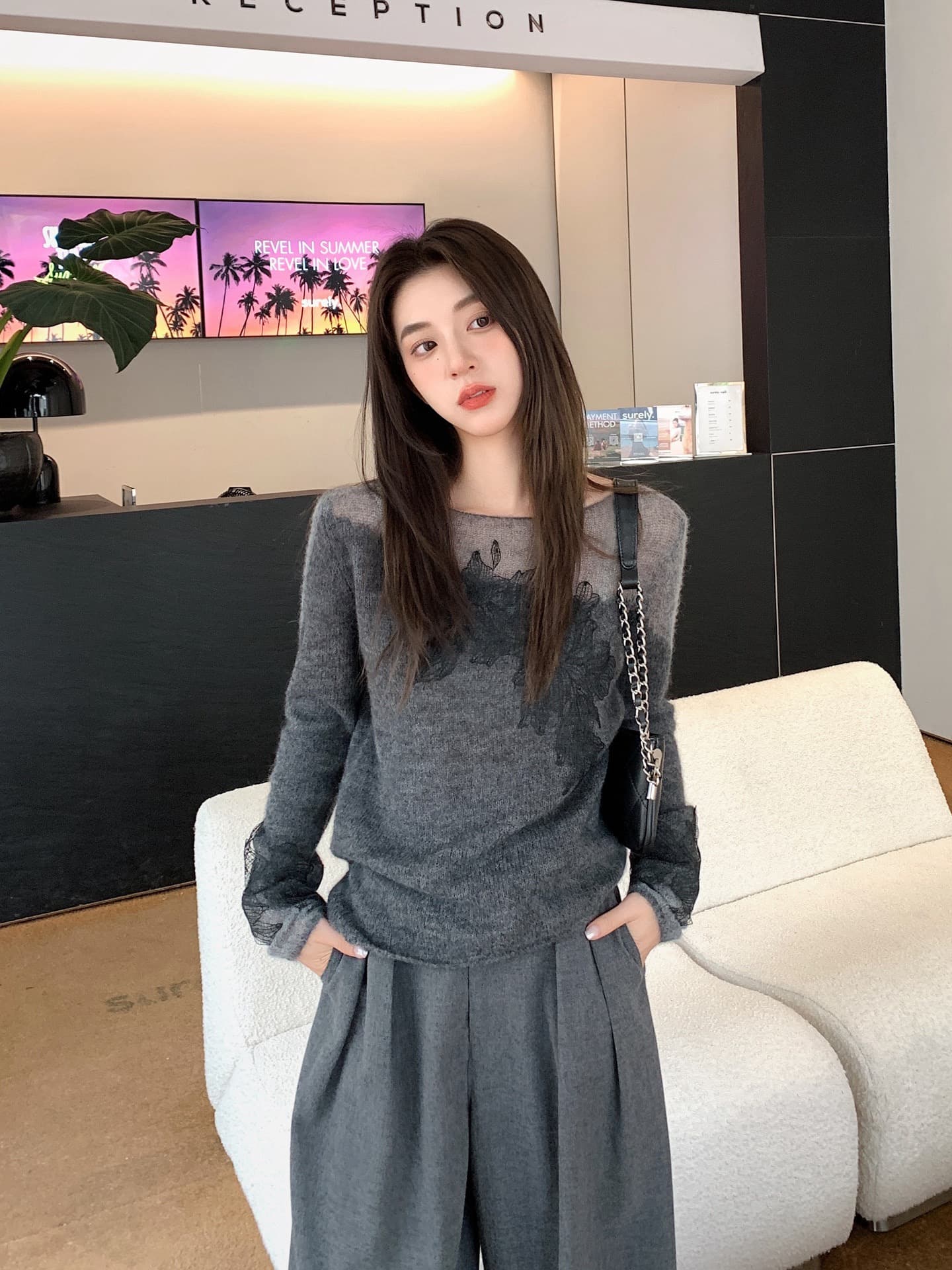 leetwins 꽃말 얕은 시리아 양 낙타 털 보트넥 니트 스웨터 여성 부드러운 찹쌀 부드러운 바람 품격 홀로우 아웃 맨위 상세 이미지 7