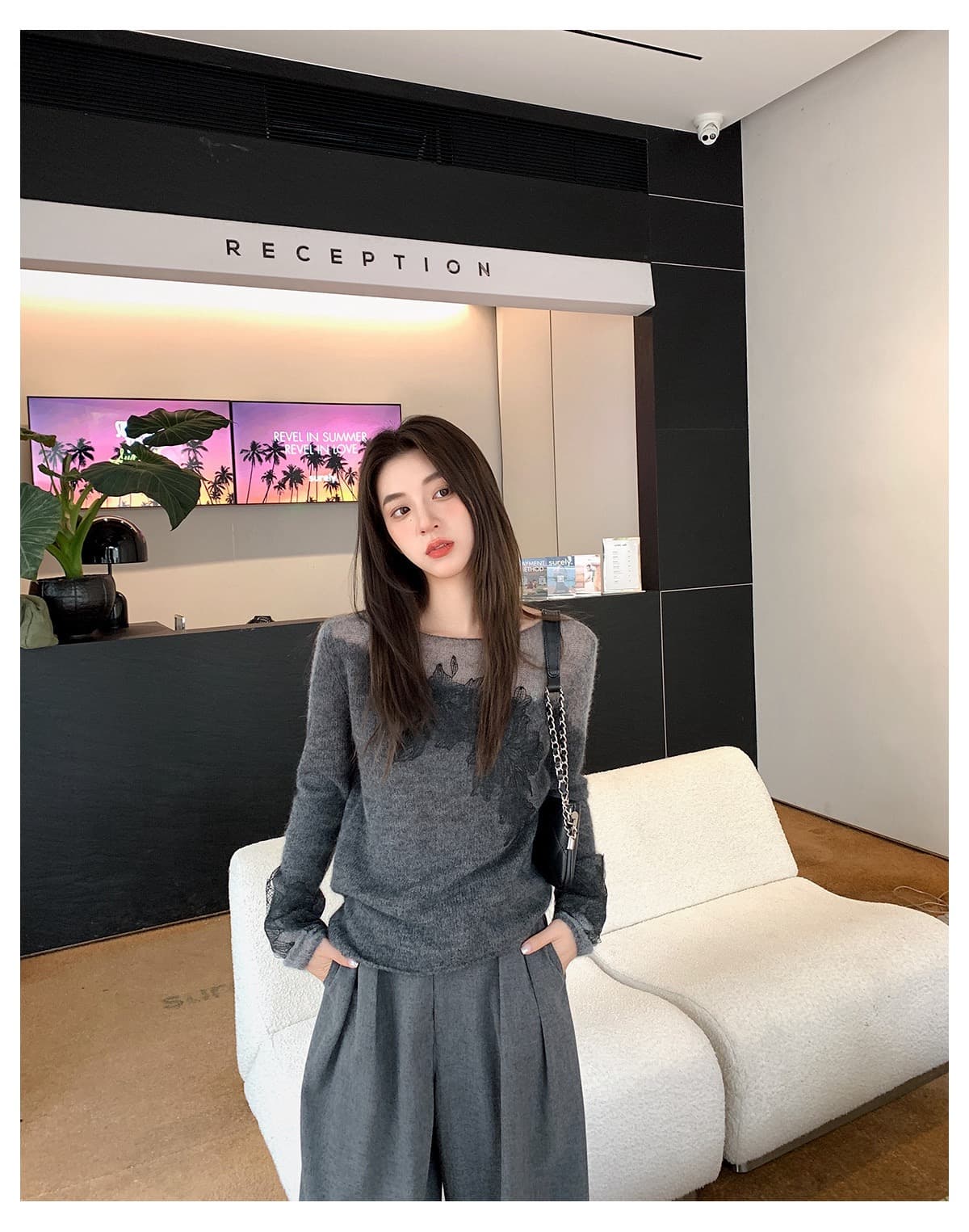 leetwins 꽃말 얕은 시리아 양 낙타 털 보트넥 니트 스웨터 여성 부드러운 찹쌀 부드러운 바람 품격 홀로우 아웃 맨위 상세 이미지 8