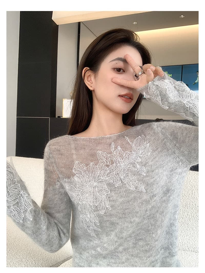 leetwins 꽃말 얕은 시리아 양 낙타 털 보트넥 니트 스웨터 여성 부드러운 찹쌀 부드러운 바람 품격 홀로우 아웃 맨위 상세 이미지 13