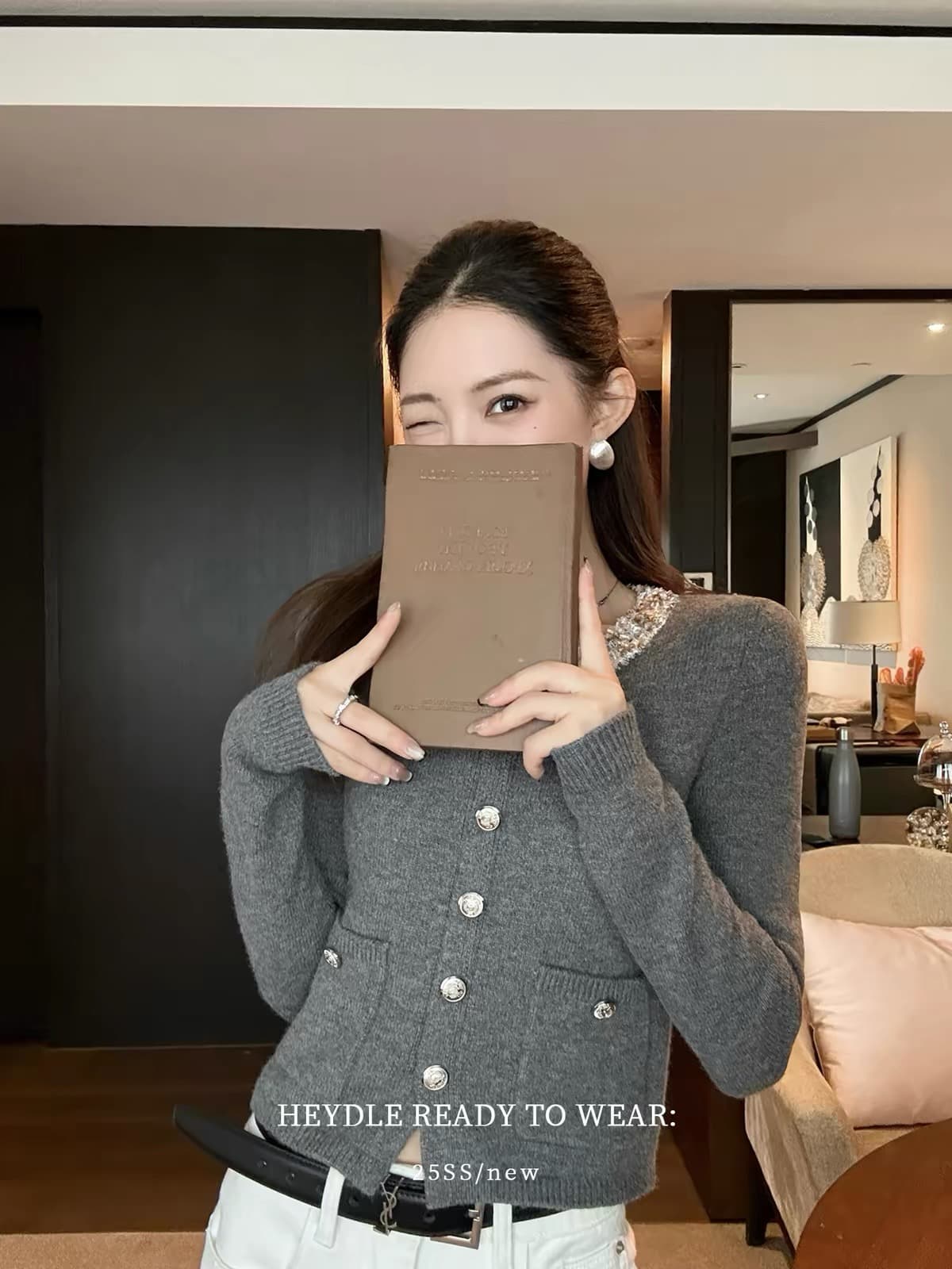 검은 콩 흠 제니 정원 꽃 실 패치워크 작은 샤넬 스타일 쇼트 스타일 스웨터 품격 라운드 넥 풀오버 니트 맨위 이미지 4