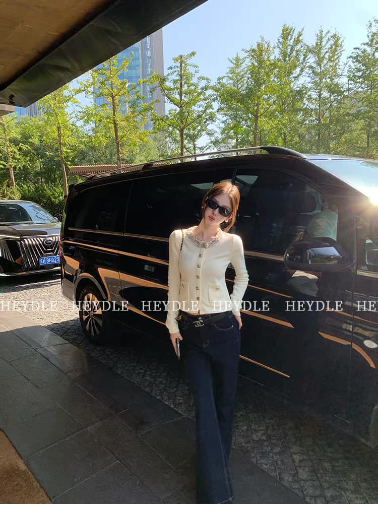 검은 콩 흠 제니 정원 꽃 실 패치워크 작은 샤넬 스타일 쇼트 스타일 스웨터 품격 라운드 넥 풀오버 니트 맨위 상세 이미지 11