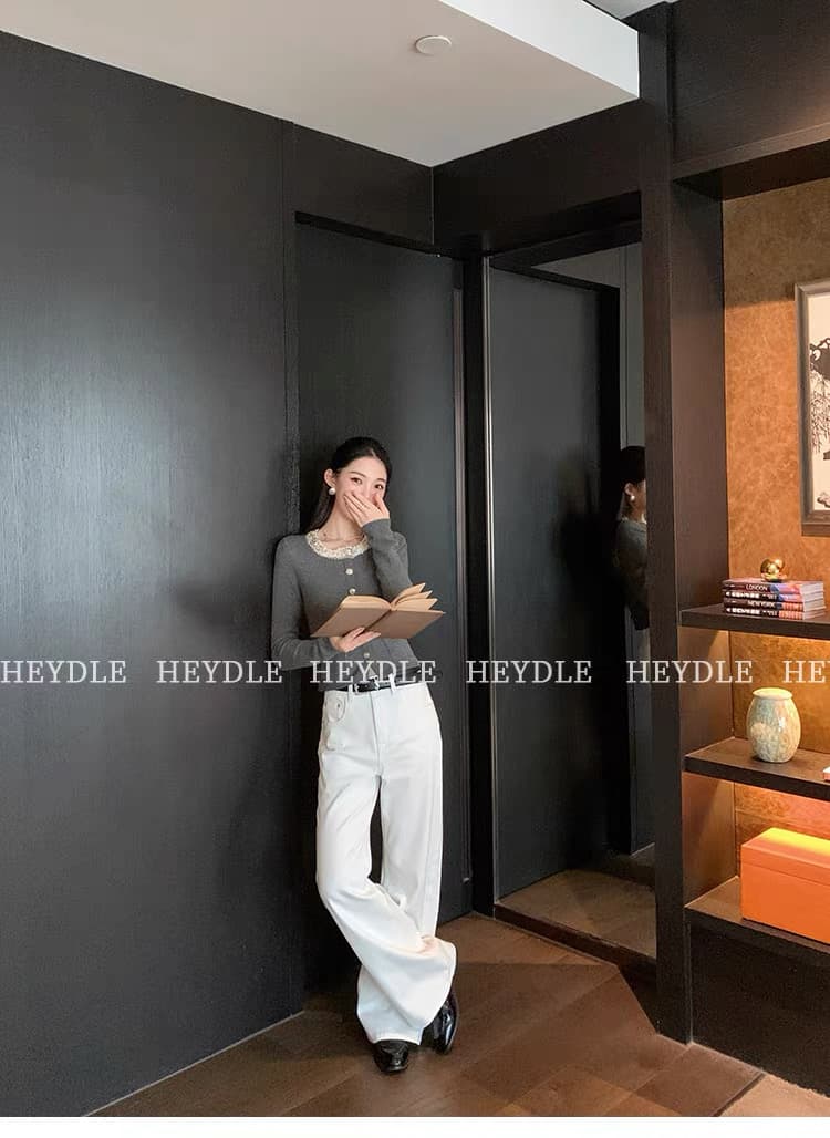 검은 콩 흠 제니 정원 꽃 실 패치워크 작은 샤넬 스타일 쇼트 스타일 스웨터 품격 라운드 넥 풀오버 니트 맨위 상세 이미지 22