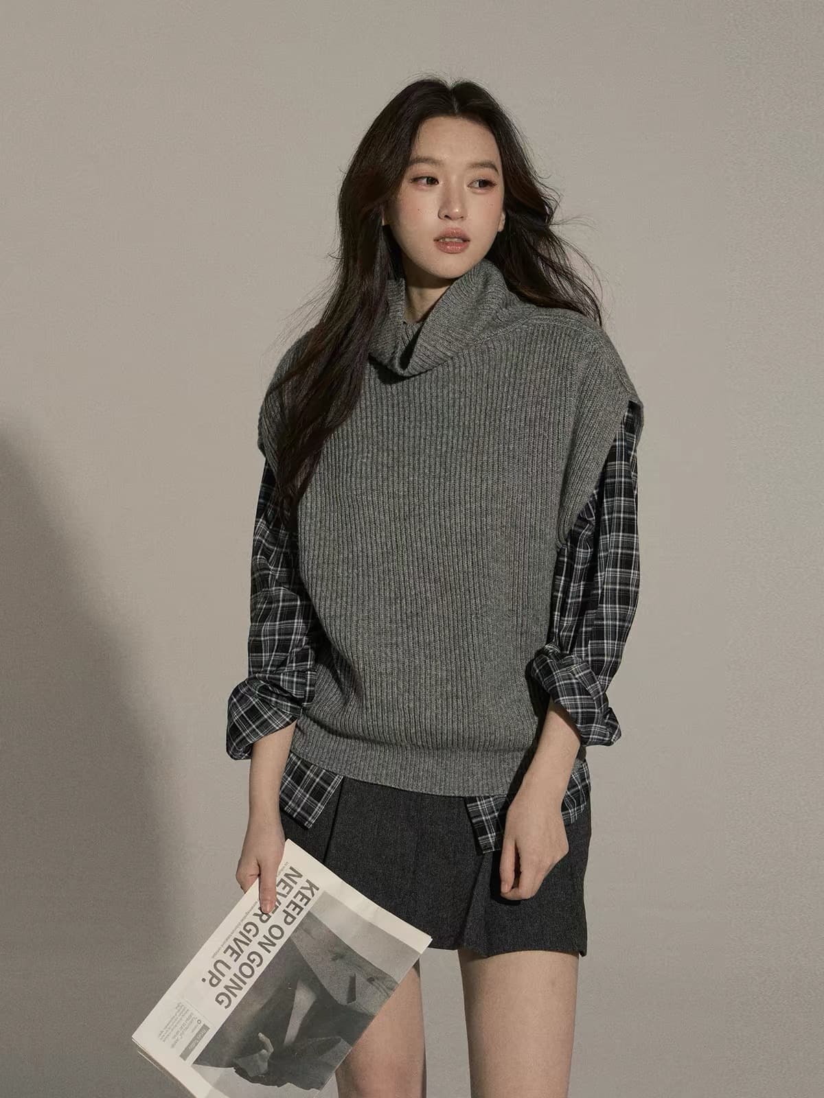 터틀넥 스택 착용 니트 베스트 조끼 여성 가을 겨울 다용도 풀오버 민소매 스웨터 이미지 4