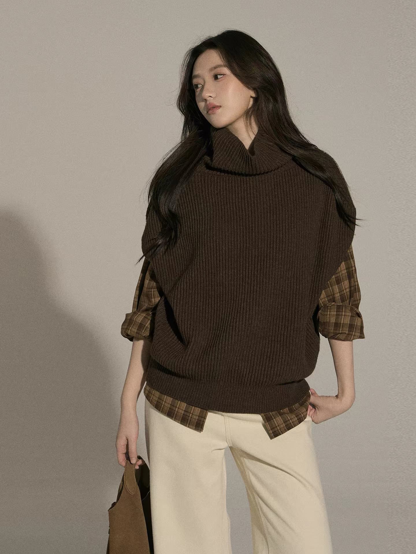 터틀넥 스택 착용 니트 베스트 조끼 여성 가을 겨울 다용도 풀오버 민소매 스웨터 이미지 3