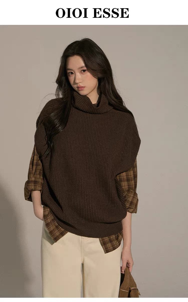 터틀넥 스택 착용 니트 베스트 조끼 여성 가을 겨울 다용도 풀오버 민소매 스웨터 상세 이미지 1