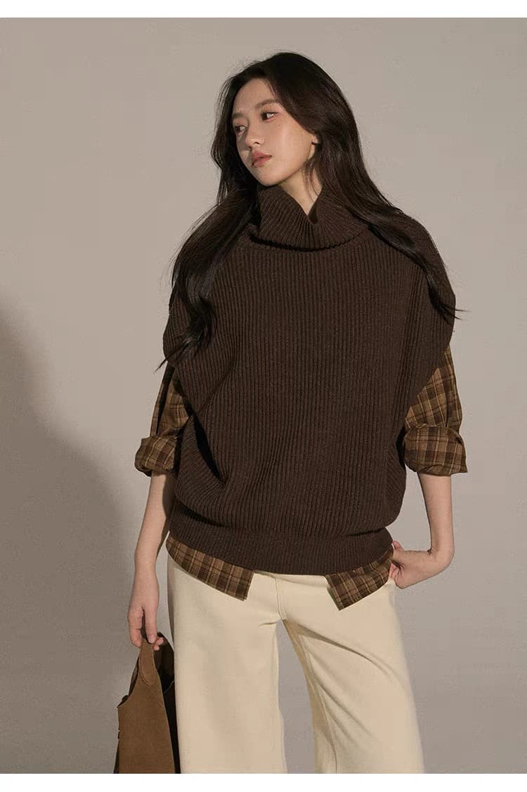 터틀넥 스택 착용 니트 베스트 조끼 여성 가을 겨울 다용도 풀오버 민소매 스웨터 상세 이미지 14