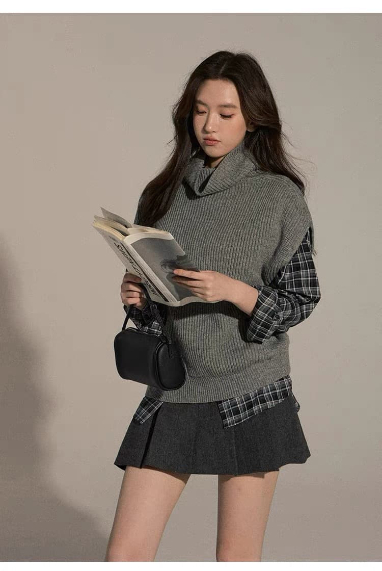 터틀넥 스택 착용 니트 베스트 조끼 여성 가을 겨울 다용도 풀오버 민소매 스웨터 상세 이미지 22