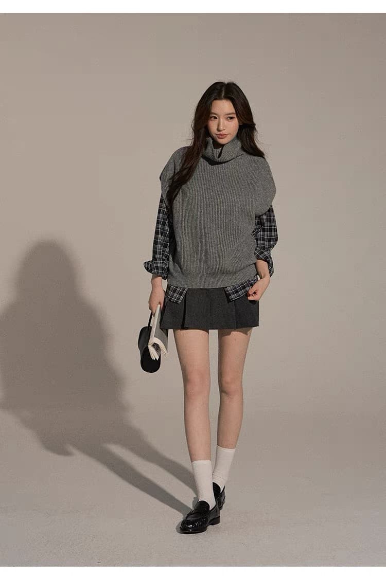터틀넥 스택 착용 니트 베스트 조끼 여성 가을 겨울 다용도 풀오버 민소매 스웨터 상세 이미지 24