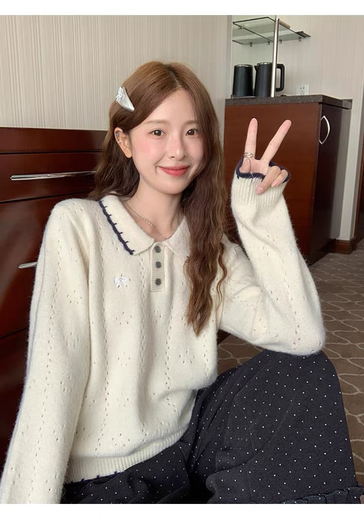 토지 작은 그룹 패치워크 색상 폴로 칼라 스웨터 루즈핏 연령 감소 2026 가을 캐주얼 한 부서 다용도 연령 감소 부드러운 찹쌀 맨위 상세 이미지 12