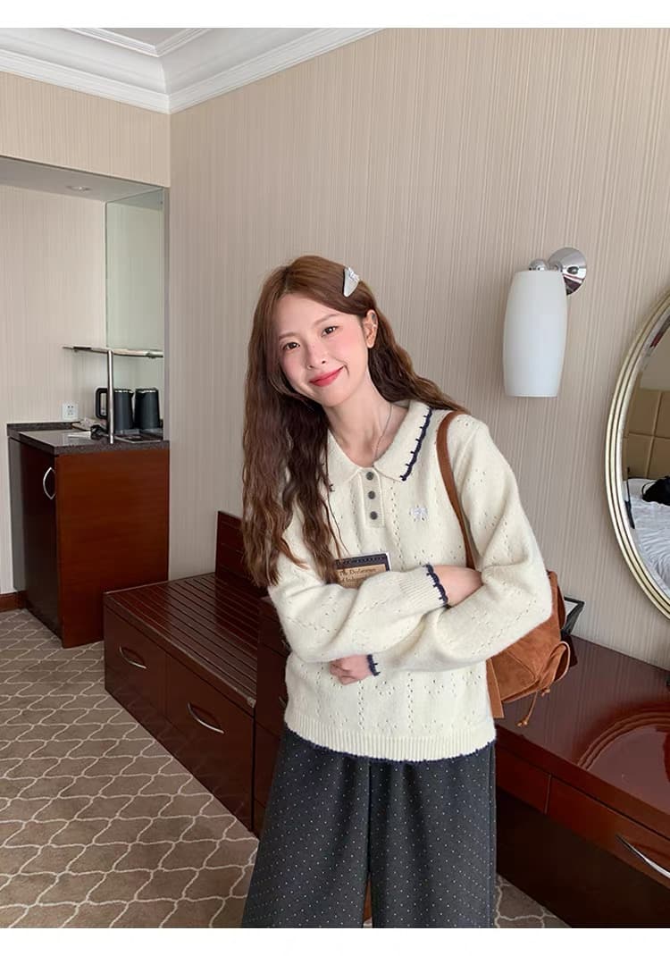 토지 작은 그룹 패치워크 색상 폴로 칼라 스웨터 루즈핏 연령 감소 2026 가을 캐주얼 한 부서 다용도 연령 감소 부드러운 찹쌀 맨위 상세 이미지 15