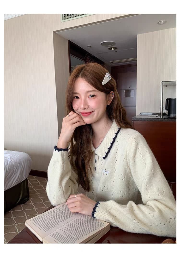토지 작은 그룹 패치워크 색상 폴로 칼라 스웨터 루즈핏 연령 감소 2026 가을 캐주얼 한 부서 다용도 연령 감소 부드러운 찹쌀 맨위 상세 이미지 18