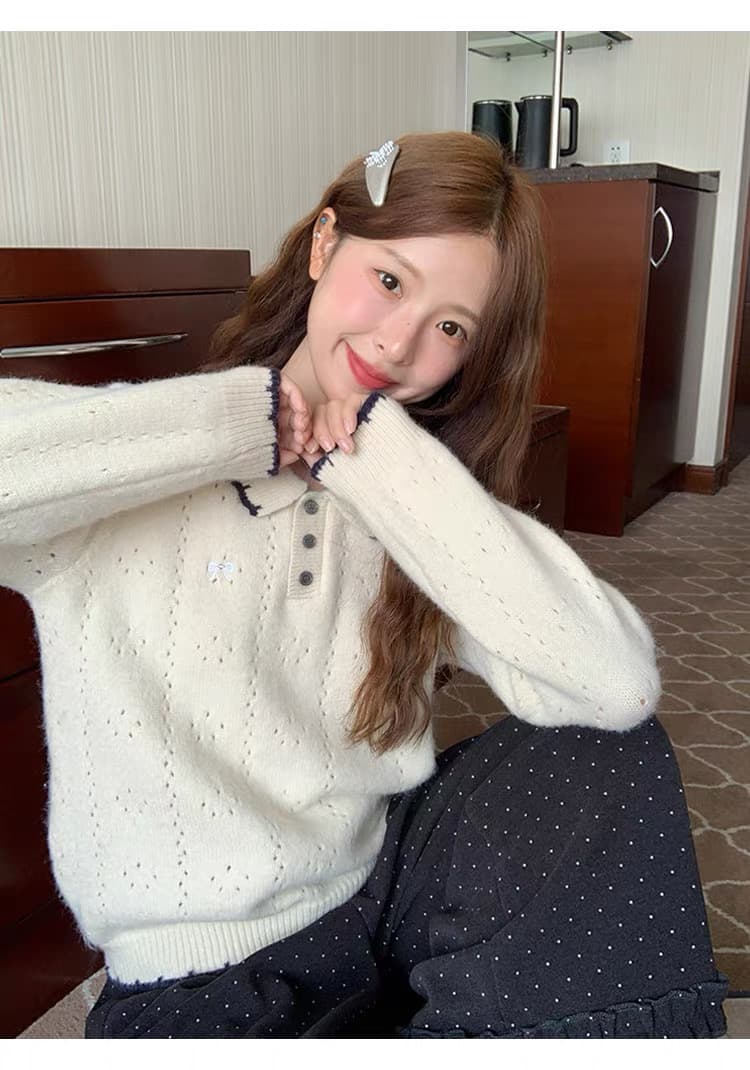 토지 작은 그룹 패치워크 색상 폴로 칼라 스웨터 루즈핏 연령 감소 2026 가을 캐주얼 한 부서 다용도 연령 감소 부드러운 찹쌀 맨위 상세 이미지 21