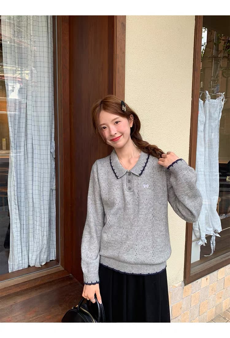 토지 작은 그룹 패치워크 색상 폴로 칼라 스웨터 루즈핏 연령 감소 2026 가을 캐주얼 한 부서 다용도 연령 감소 부드러운 찹쌀 맨위 상세 이미지 30