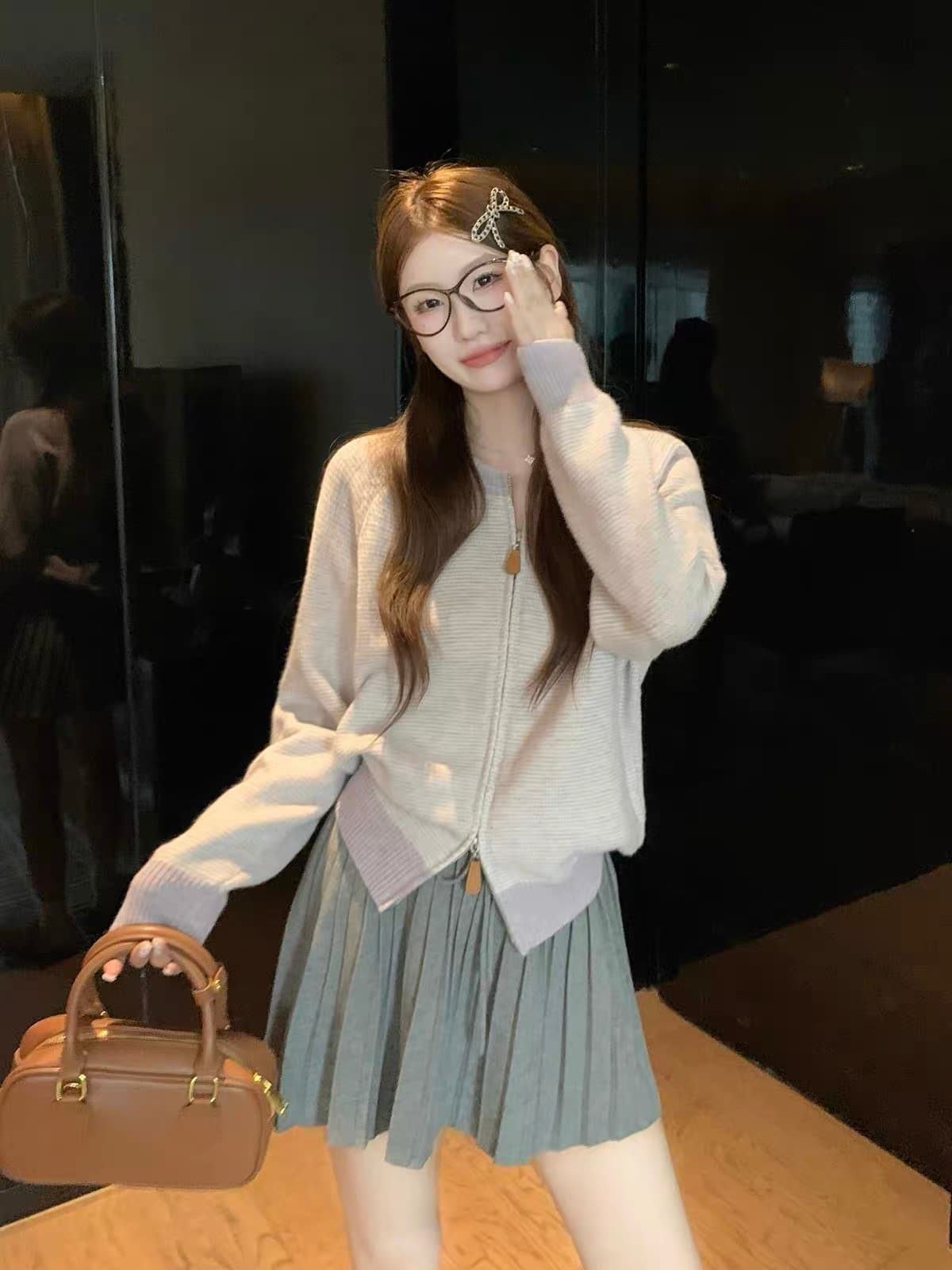 이른 가을 배색 스트라이프 라운드 넥 스웨터 여자 재킷 고유 한 아름다운 루즈핏 수 있습니다. 외출용 긴팔 니트 오픈 가디건 맨위 상세 이미지 17