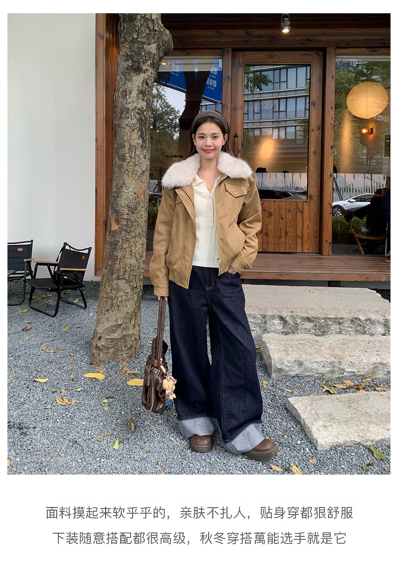 송 긍정적 인 En 한 부서 베이지 색 긴팔 POLO 칼라 니트 스웨터 여성 이른 가을 부드러운 바람 몸매 가꾸기 슬림해 보이는 아름다운 맨위 상세 이미지 3
