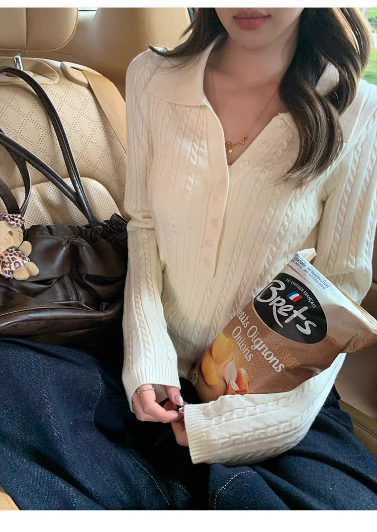 송 긍정적 인 En 한 부서 베이지 색 긴팔 POLO 칼라 니트 스웨터 여성 이른 가을 부드러운 바람 몸매 가꾸기 슬림해 보이는 아름다운 맨위 상세 이미지 7