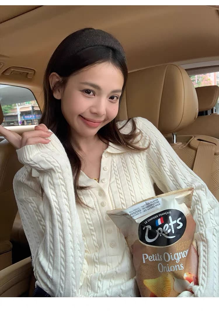 송 긍정적 인 En 한 부서 베이지 색 긴팔 POLO 칼라 니트 스웨터 여성 이른 가을 부드러운 바람 몸매 가꾸기 슬림해 보이는 아름다운 맨위 상세 이미지 10