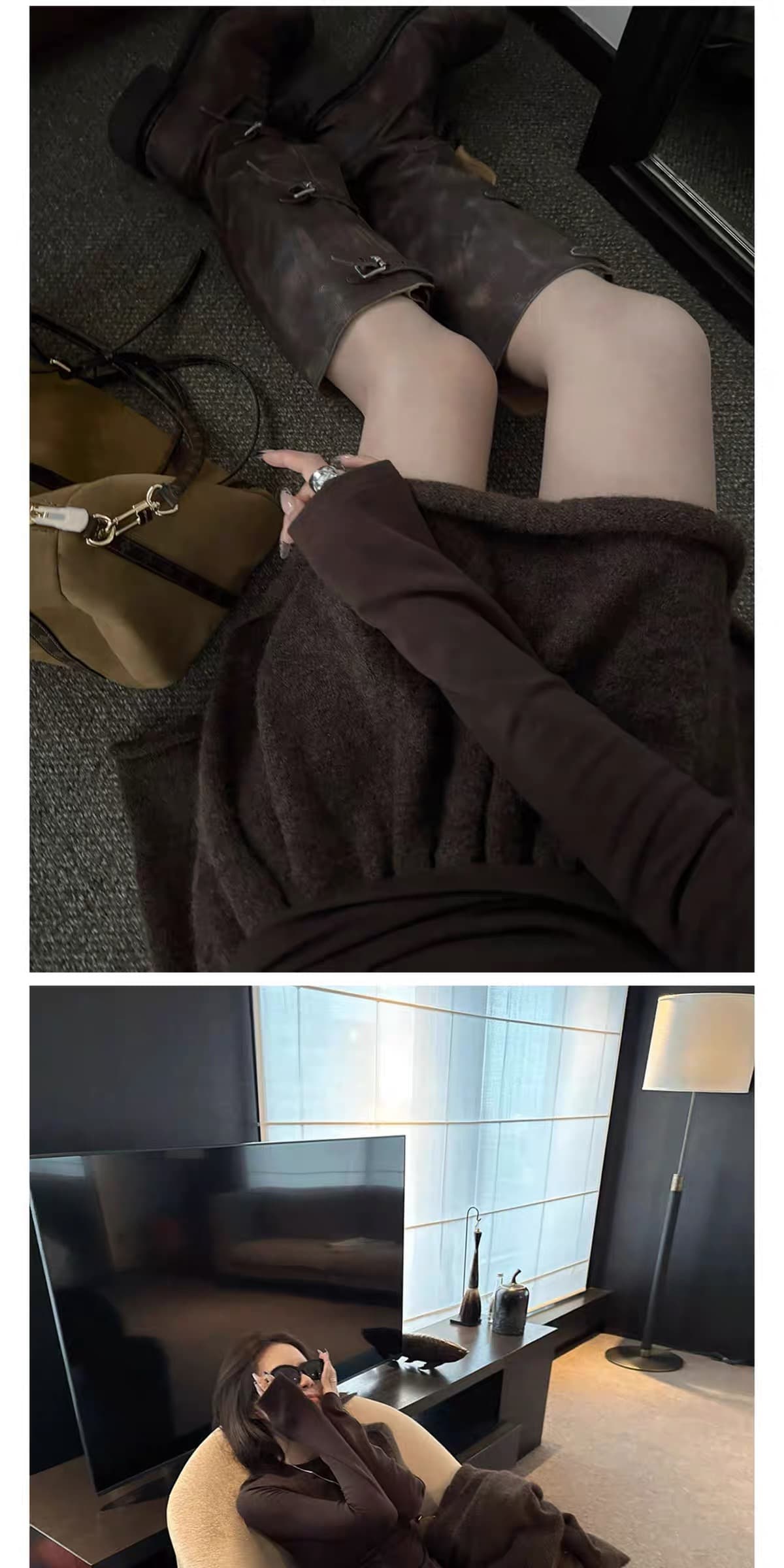 한 부서 니트 세트 여성 가을 겨울 양모 루즈핏 느긋한 지퍼 스웨터 오픈 가디건 반신 미니 스커트 투피스 세트 봄 상세 이미지 10