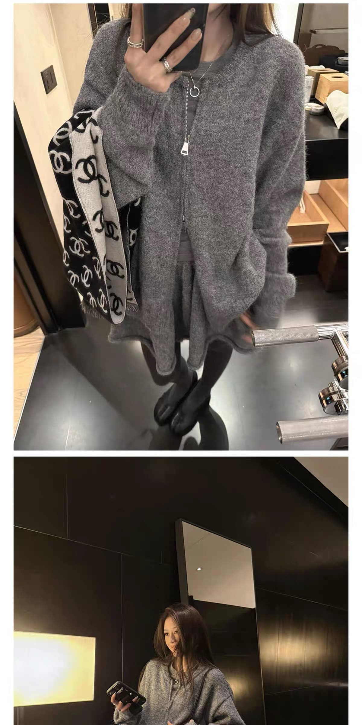 한 부서 니트 세트 여성 가을 겨울 양모 루즈핏 느긋한 지퍼 스웨터 오픈 가디건 반신 미니 스커트 투피스 세트 봄 상세 이미지 12