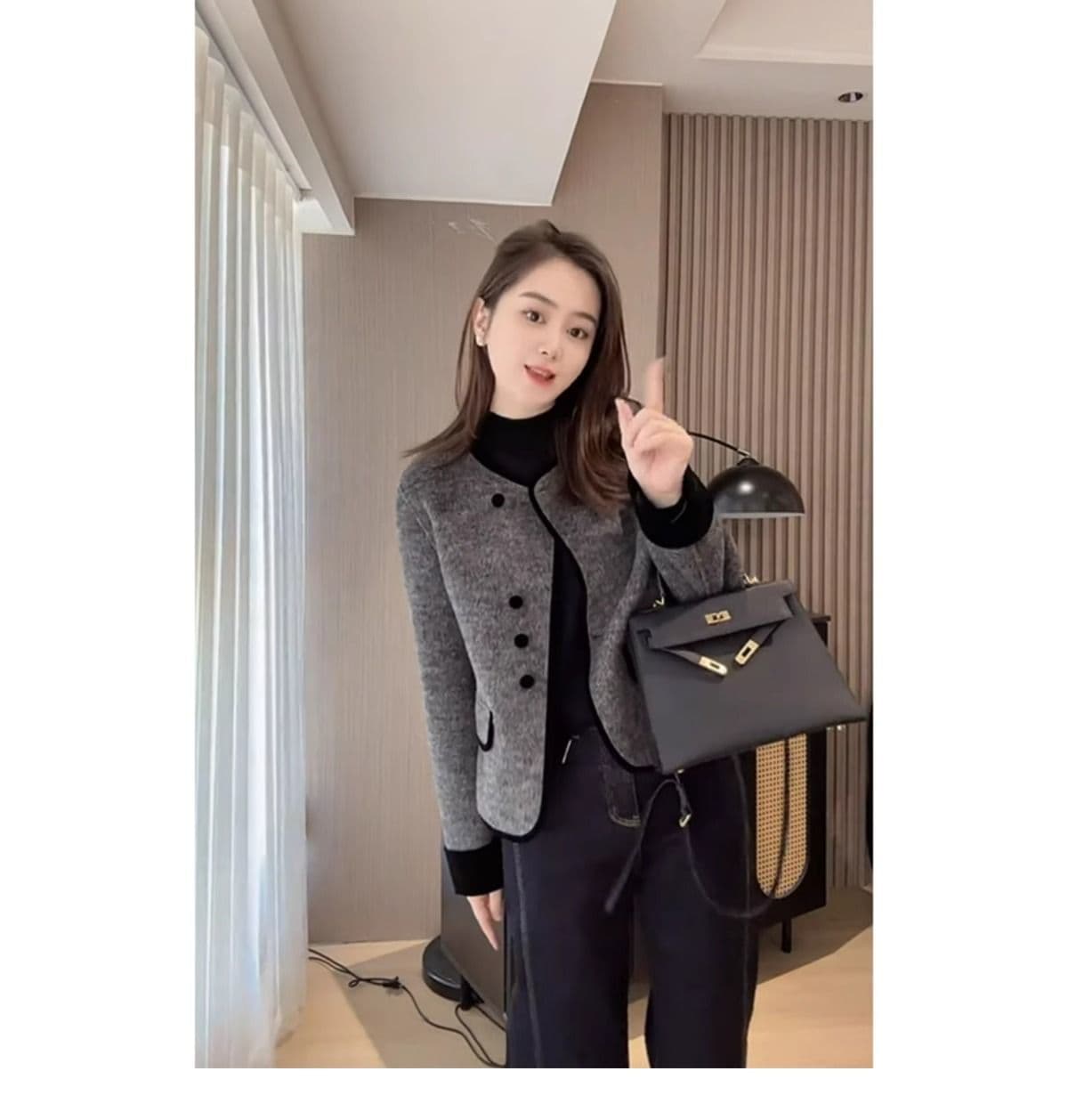 2026 년 가을 겨울 인터넷 유명인 새로운 패션 다용도 캐주얼 외국 가스 미니멀리즘 품격 작은 샤넬 스타일 배색 외부 여성 세트 상세 이미지 8