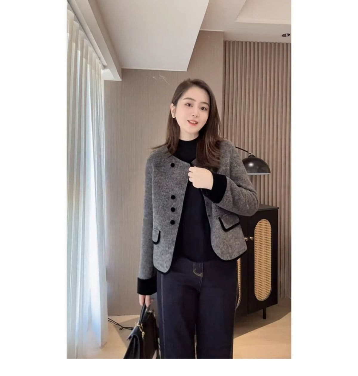 2026 년 가을 겨울 인터넷 유명인 새로운 패션 다용도 캐주얼 외국 가스 미니멀리즘 품격 작은 샤넬 스타일 배색 외부 여성 세트 상세 이미지 9