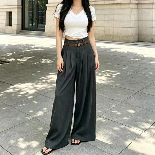 품격 하이웨이스트 도루 센스 넓은 다리 길이 바지 여성 패션 한국 스타일 루즈핏 표지 넓적 다리 슬림해 보이는 캐주얼 바지 상세 이미지 6