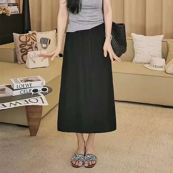아세트산 치마 2026 익스트림 제인 질감 센스 깨진 곡물 허리밴드 반신 스커트 여성 스트레이트 치마 롱 스커트 슬림해 보이는 중간 길이 이미지 3