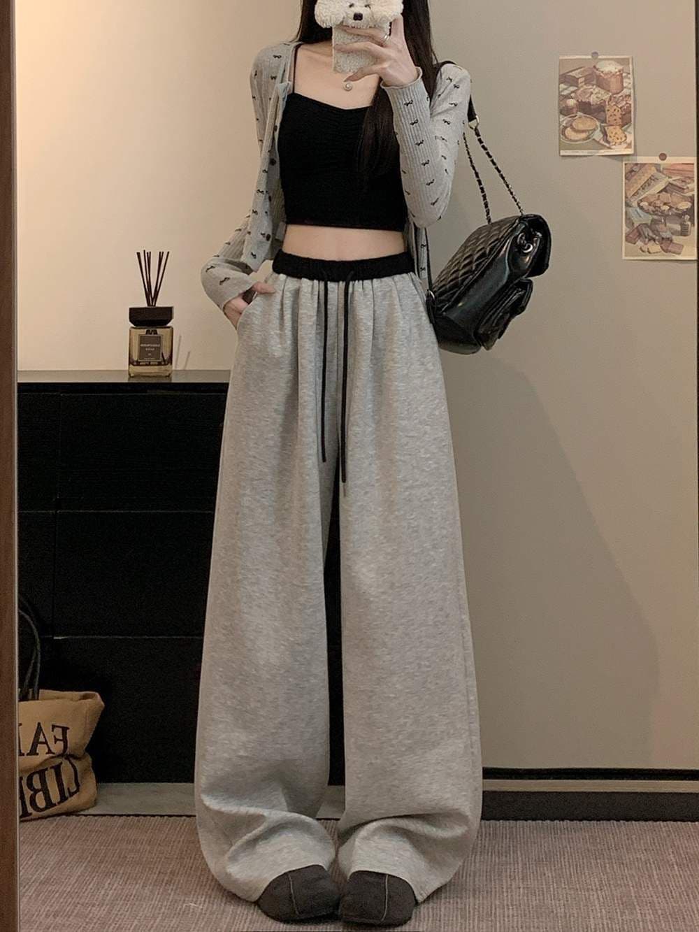 2026 여름 패치워크 허리 머리 와이드 레그 팬츠 펌프 로프 레이스업 캐주얼 루즈핏 빈 가스 층 바지 아이들 상세 이미지 4