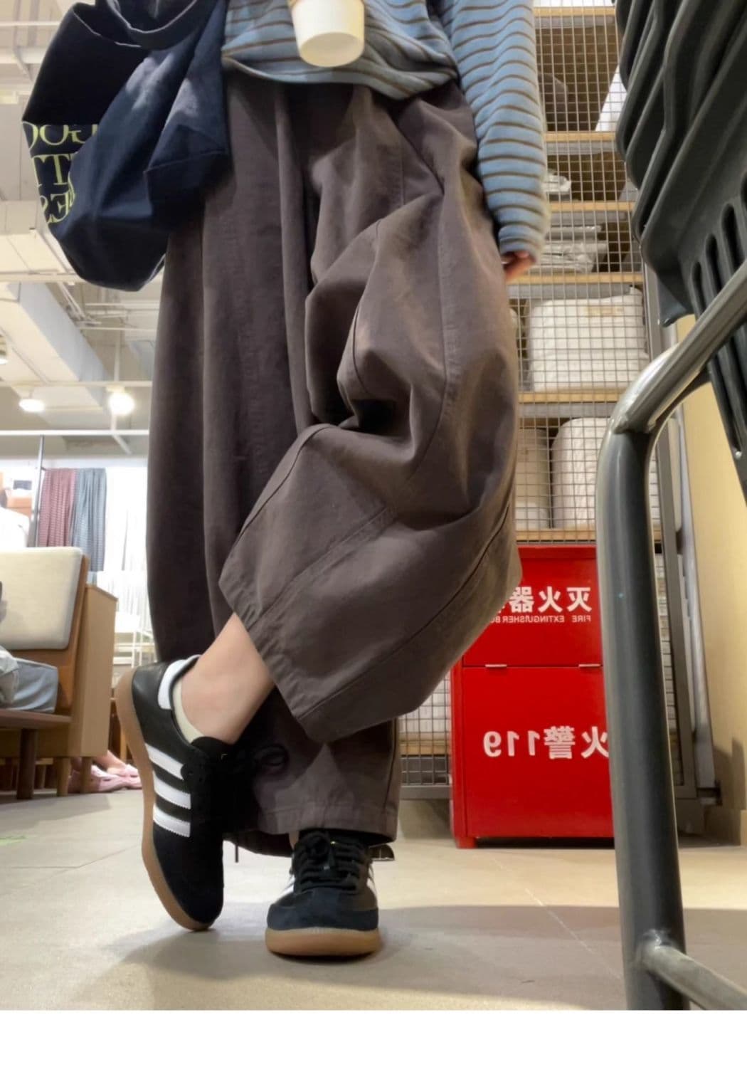 아메리칸 작은 키 캐주얼 바지 트렌드 하이웨이스트 루즈핏 chic 9 포인트 풍선 느슨함 센스 모통이 칼 와이드 레그 팬츠 ins 상세 이미지 7