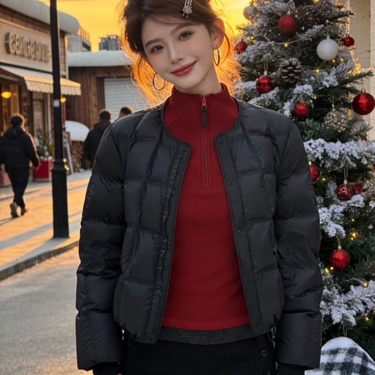자이언트 잘 생긴 ~ 중 빨간색 하프 지퍼 후드티 여성 봄 가을 2026 새로운 디자인 센스 작은 대중 외출용 인사이드 잡아라. 의류 상세 이미지 9