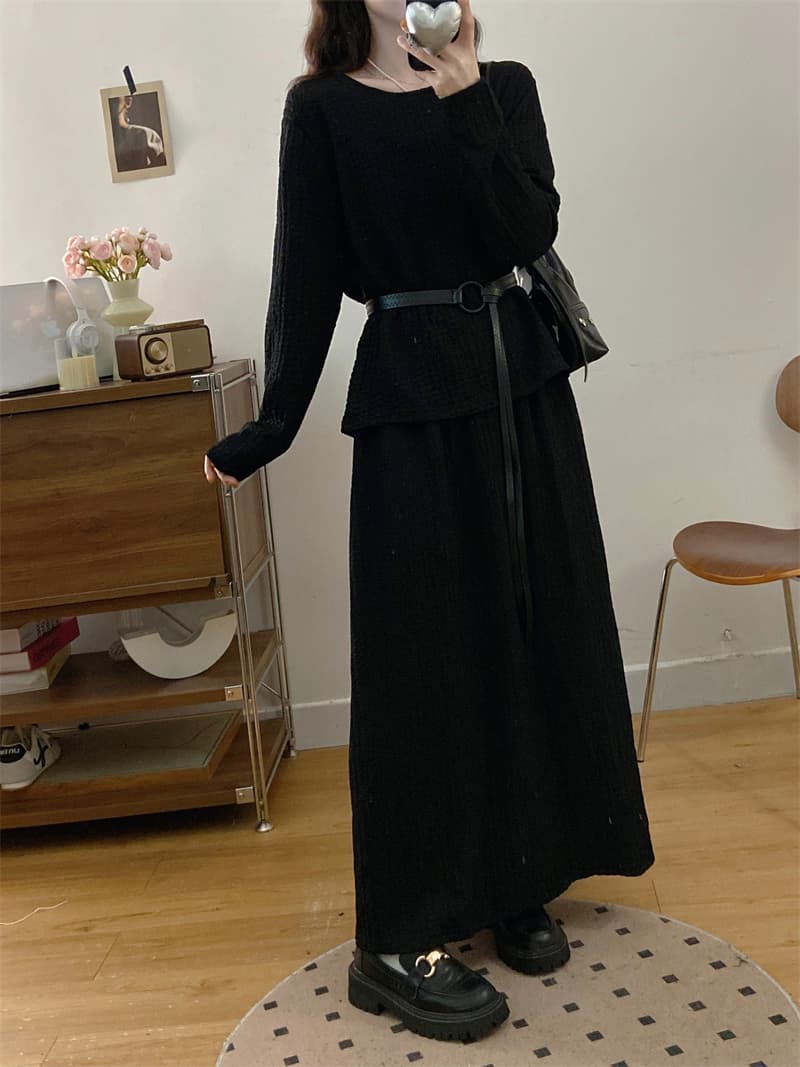 실사 빅 사이즈 여성 의류 지방 mm 가을 착용 가져 가라. 전체 집합 느긋한 바람 루즈핏 맨위 반신 스커트 표지 고기 투피스 세트 상세 이미지 6