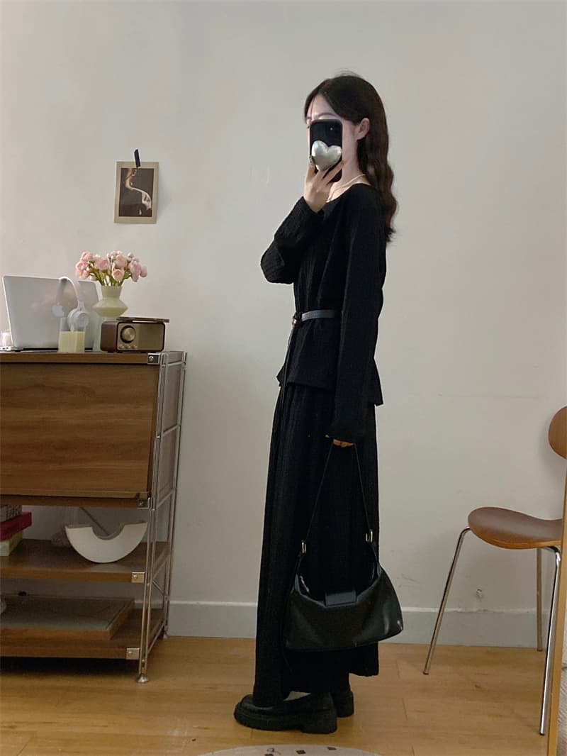 실사 빅 사이즈 여성 의류 지방 mm 가을 착용 가져 가라. 전체 집합 느긋한 바람 루즈핏 맨위 반신 스커트 표지 고기 투피스 세트 상세 이미지 12