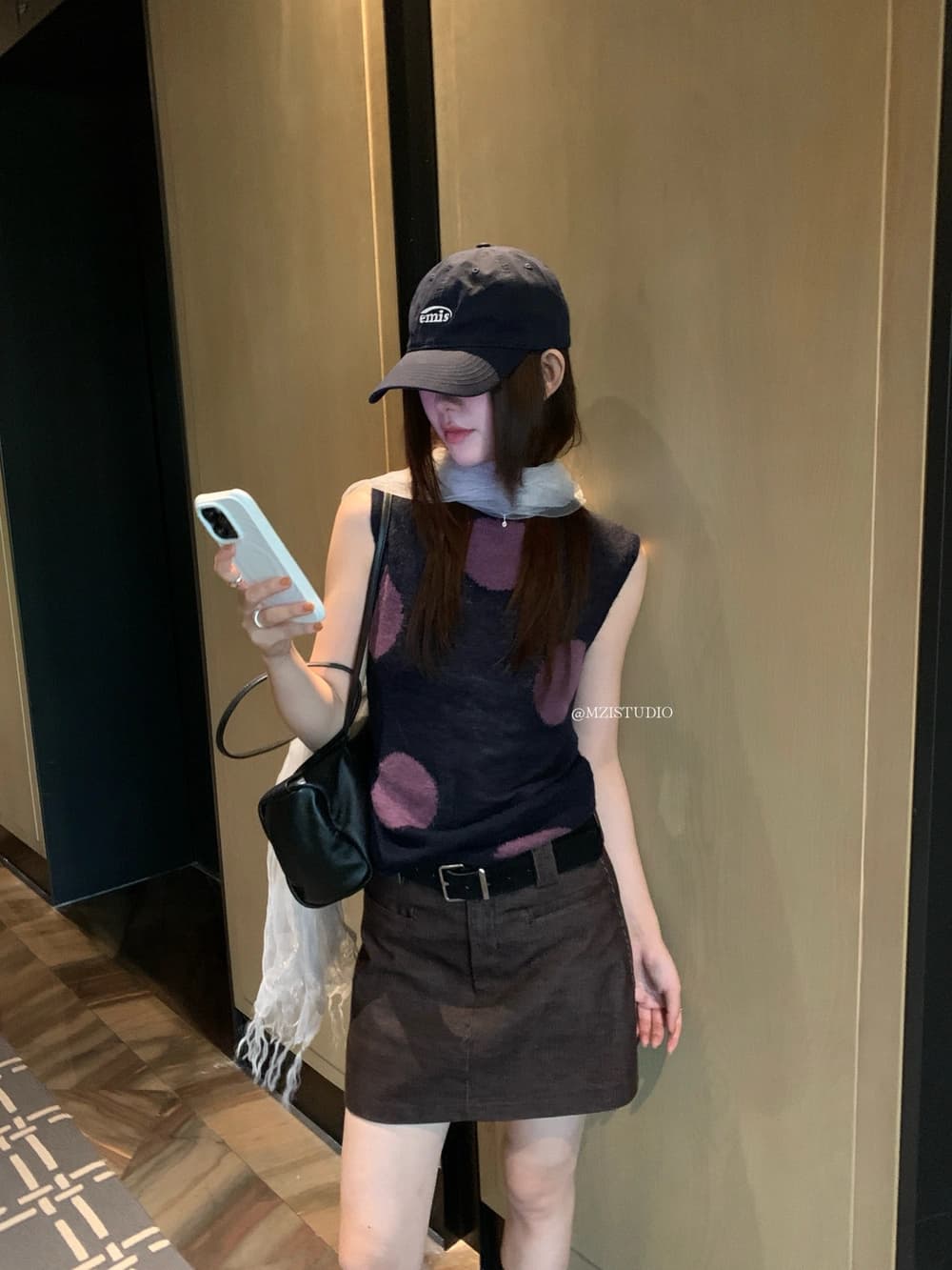 가을 한 부서 레트로 도트 무늬 배색 소녀 센스 작은 조끼 이미지 4