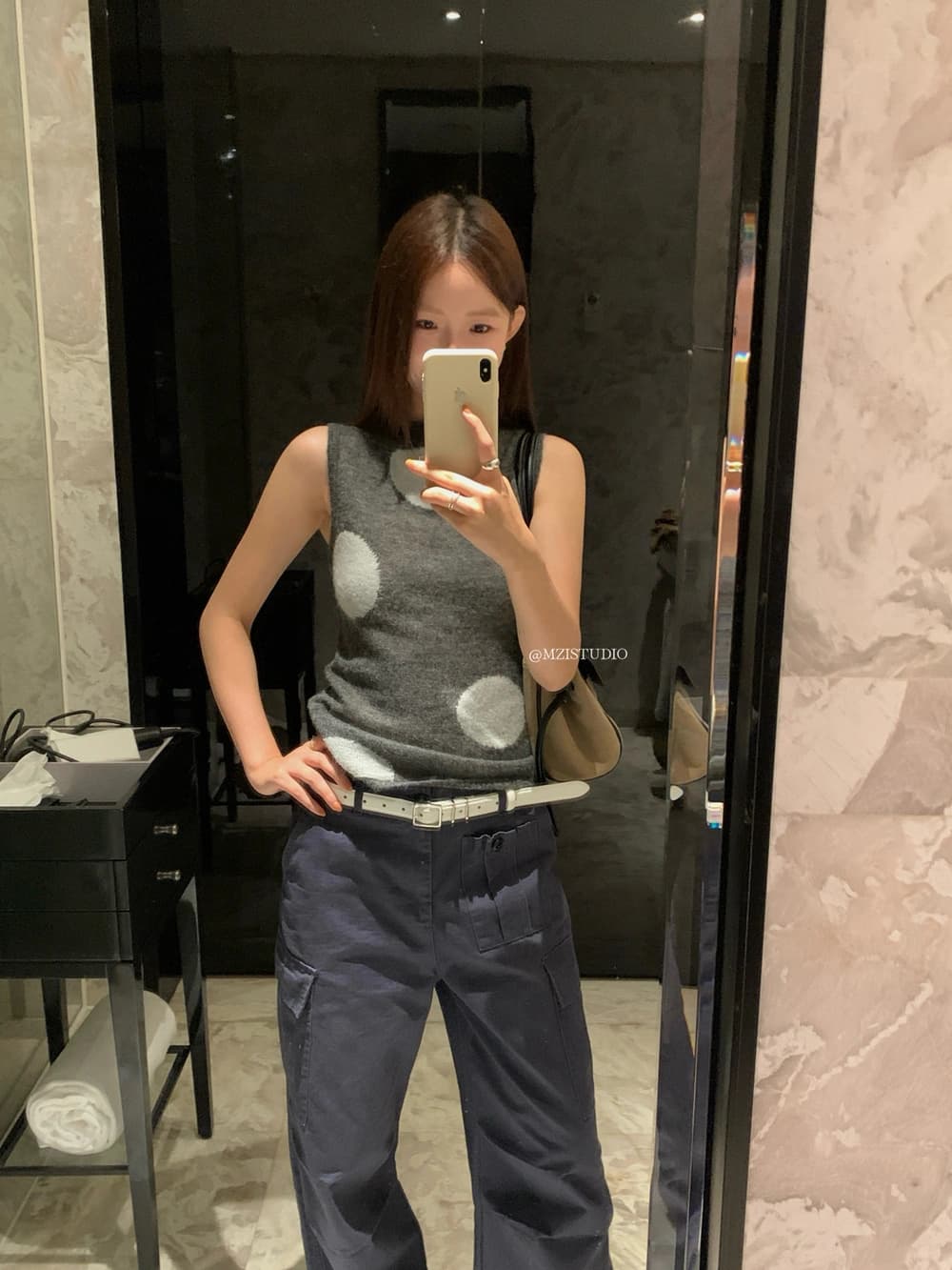가을 한 부서 레트로 도트 무늬 배색 소녀 센스 작은 조끼 이미지 3