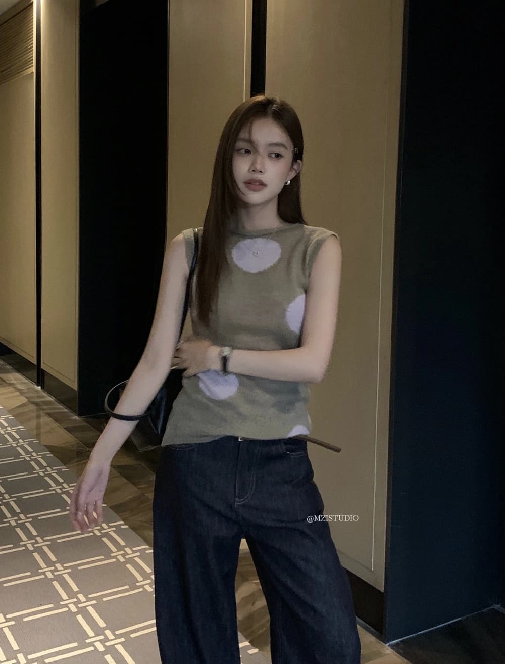 가을 한 부서 레트로 도트 무늬 배색 소녀 센스 작은 조끼 상세 이미지 2
