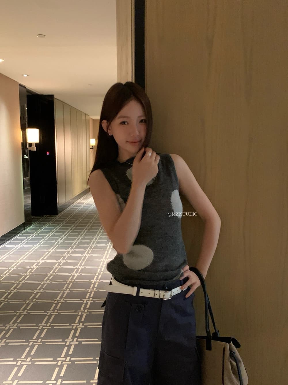 가을 한 부서 레트로 도트 무늬 배색 소녀 센스 작은 조끼 상세 이미지 6