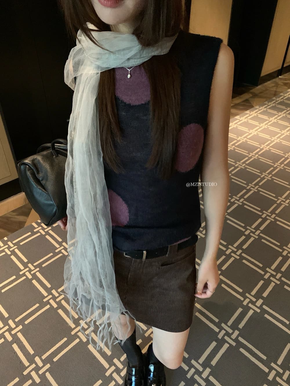 가을 한 부서 레트로 도트 무늬 배색 소녀 센스 작은 조끼 상세 이미지 1